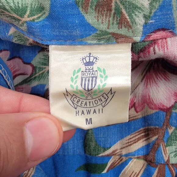 Royal Creations Hawaiian Shirt Mens Large Blue Floral Button Up Beach Casual - Picture 6 of 8